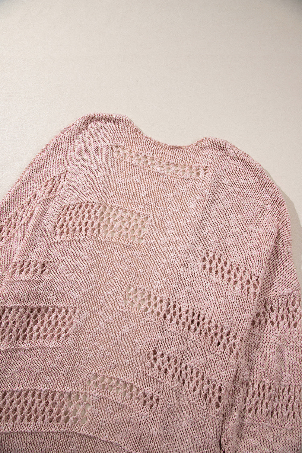 Pink Casual Hollowed Knit Dolman Sleeve Cardigan