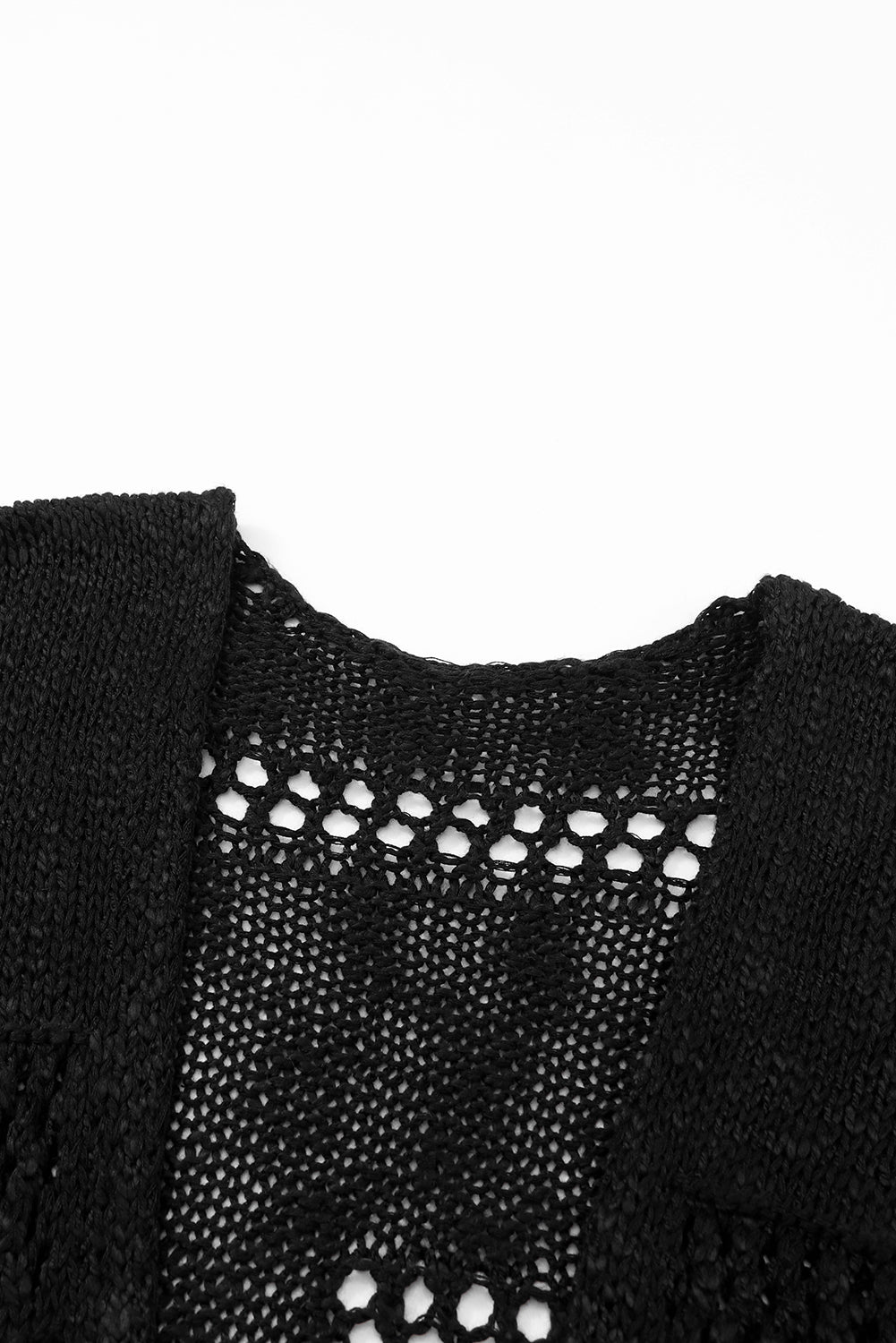 Black Casual Hollowed Knit Dolman Sleeve Cardigan